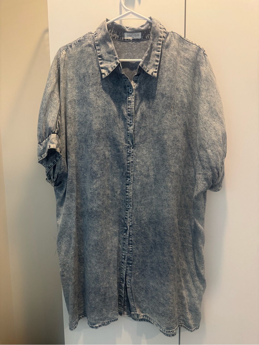 vestique Washed Denim-Effect oversized shirt Dress
